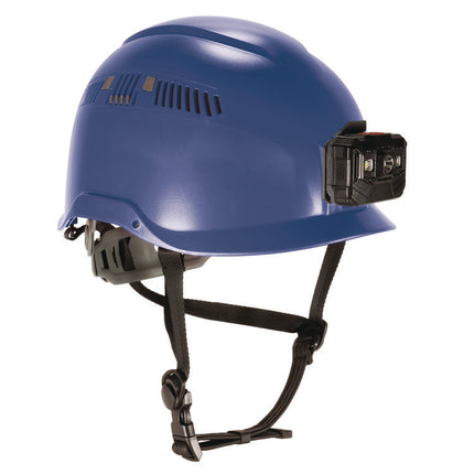 Skullerz 8977LED Class C Safety Helmet with LED Light and Adjustable Venting, 6-Point Ratchet Suspension, Blue