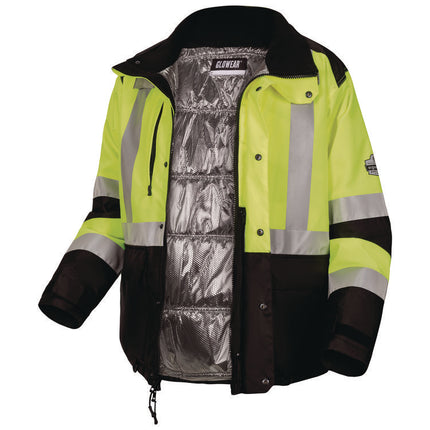 GloWear Class 3 Hi-Vis Winter Jacket with AmpliFIRE Heat Reflective Lining, 4X-L,arge Lime