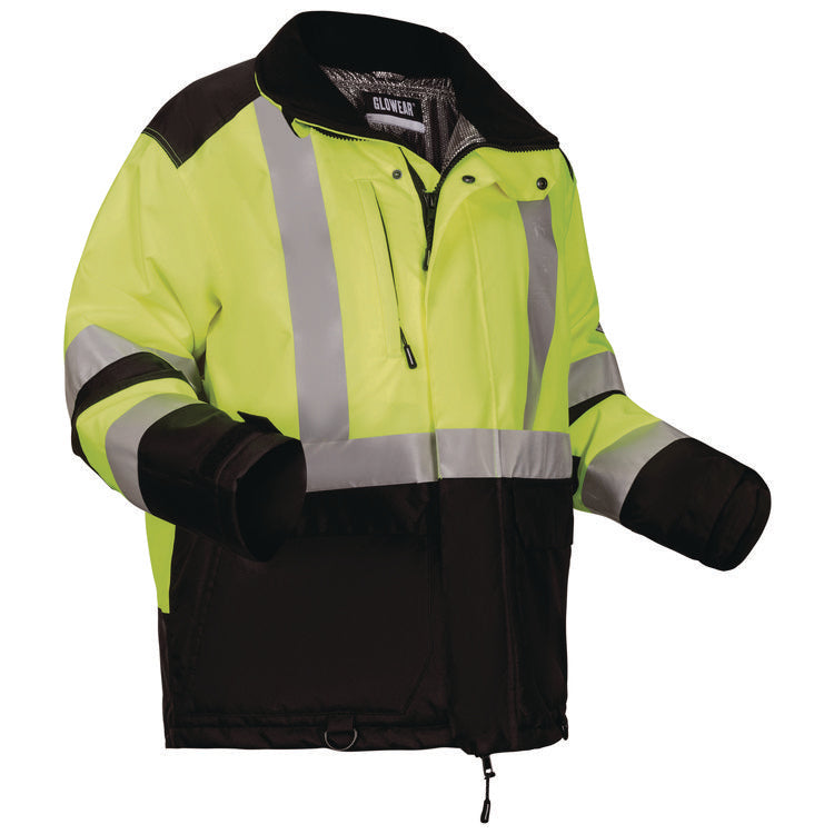 GloWear Class 3 Hi-Vis Winter Jacket with AmpliFIRE Heat Reflective Lining, 5X-Large, Lime