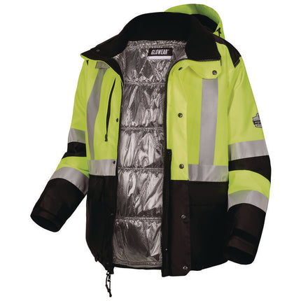 GloWear Class 3 Hi-Vis Winter Jacket with AmpliFIRE Heat Reflective Lining, 5X-Large, Lime