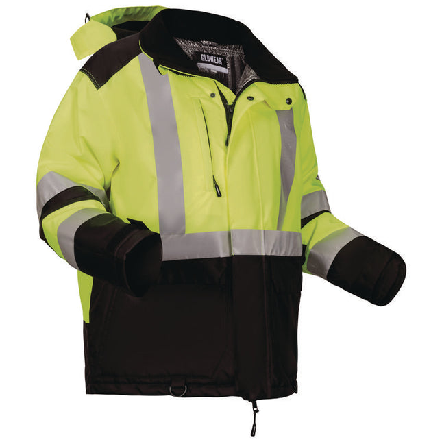 GloWear Class 3 Hi-Vis Winter Jacket with AmpliFIRE Heat Reflective Lining, 5X-Large, Lime
