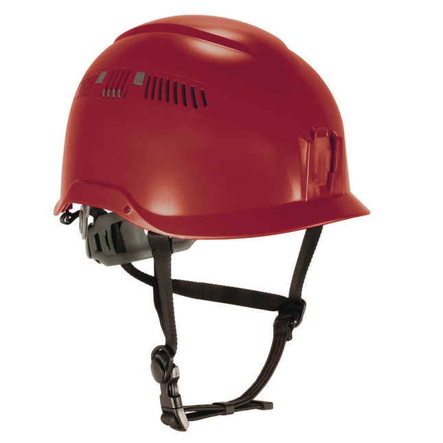 Skullerz 8977 Class C Safety Helmet with Adjustable Venting, 6-Point Ratchet Suspension, Red