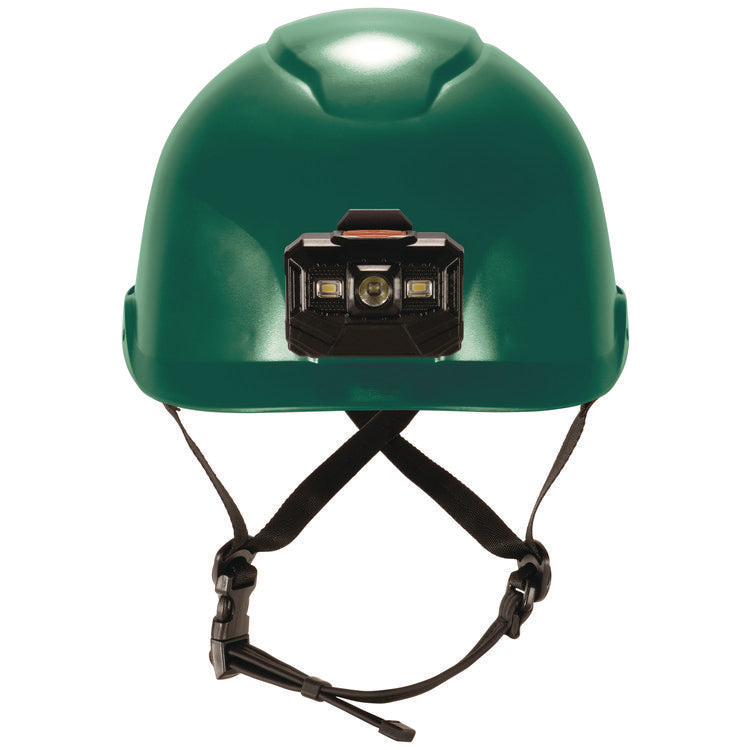 Skullerz 8976LED Class E Safety Helmet with LED Light, 6-Point Ratchet Suspension, Green