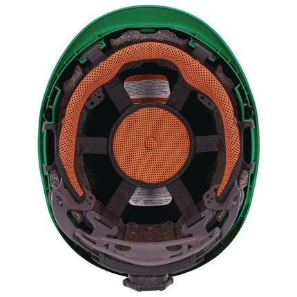 Skullerz 8976LED Class E Safety Helmet with LED Light, 6-Point Ratchet Suspension, Green
