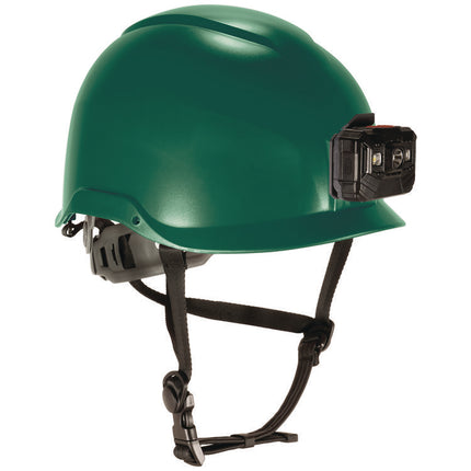 Skullerz 8976LED Class E Safety Helmet with LED Light, 6-Point Ratchet Suspension, Green