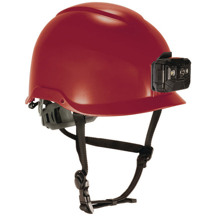 Skullerz 8976LED Class E Safety Helmet with LED Light, 6-Point Ratchet Suspension, Red