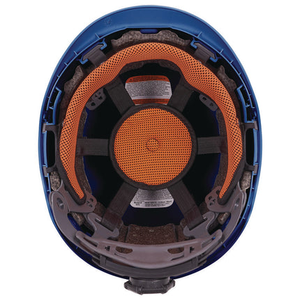 Skullerz 8976LED Class E Safety Helmet with LED Light, 6-Point Ratchet Suspension, Blue