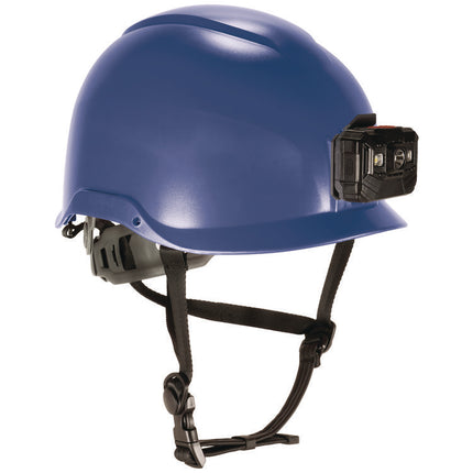 Skullerz 8976LED Class E Safety Helmet with LED Light, 6-Point Ratchet Suspension, Blue