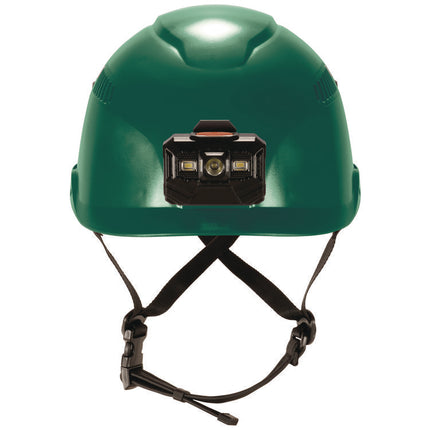 Skullerz 8977LED Class C Safety Helmet with LED Light and Adjustable Venting, 6-Point Ratchet Suspension, Green