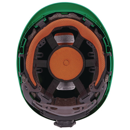 Skullerz 8977LED Class C Safety Helmet with LED Light and Adjustable Venting, 6-Point Ratchet Suspension, Green