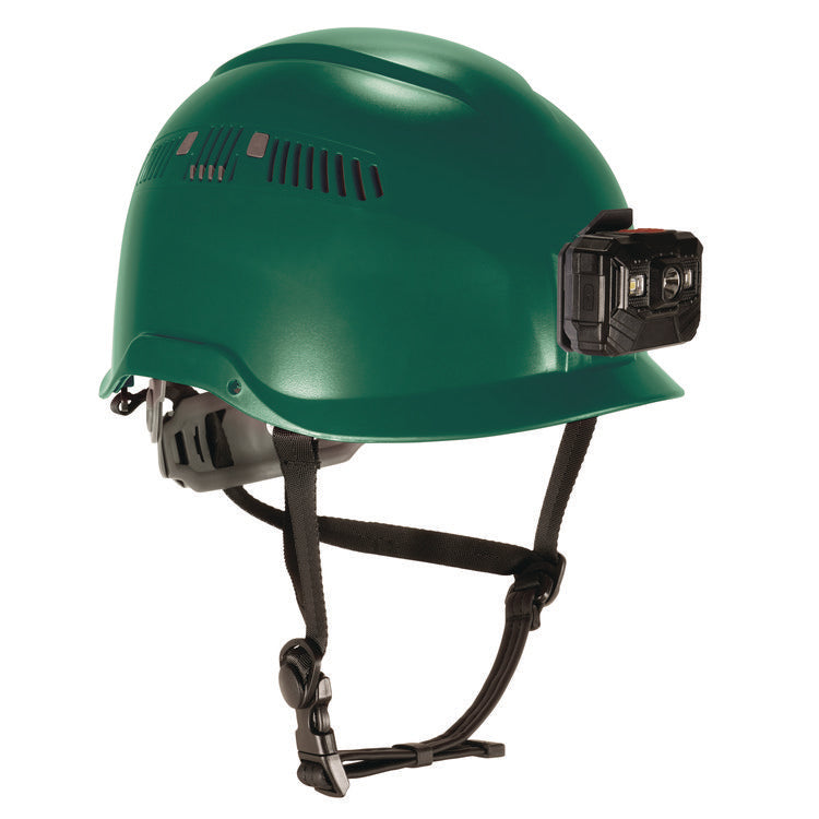 Skullerz 8977LED Class C Safety Helmet with LED Light and Adjustable Venting, 6-Point Ratchet Suspension, Green