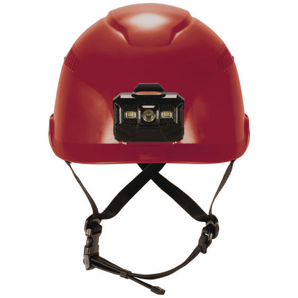 Skullerz 8977LED Class C Safety Helmet with LED Light and Adjustable Venting, 6-Point Ratchet Suspension, Red