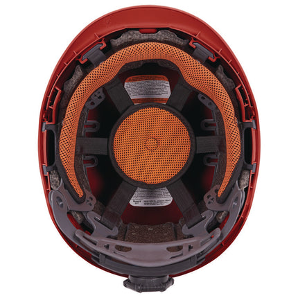 Skullerz 8977LED Class C Safety Helmet with LED Light and Adjustable Venting, 6-Point Ratchet Suspension, Red