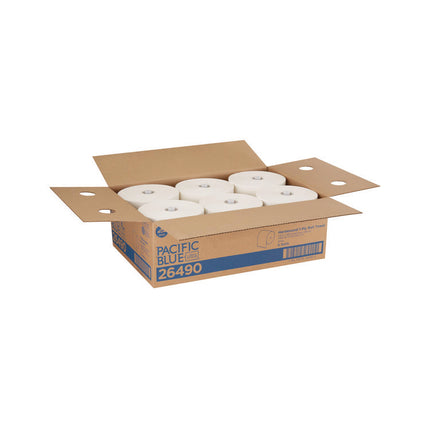 Pacific Blue Ultra Paper Towels, 1-Ply, 7.87" x 1,150 ft, White, 6 Rolls/Carton