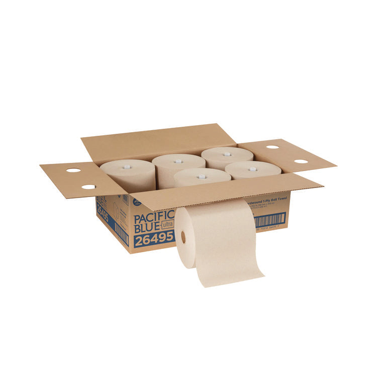 Pacific Blue Ultra Paper Towels, 1-Ply, 7.87" x 1,150 ft, Natural, 6 Rolls/Carton