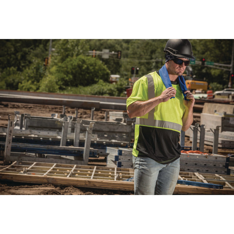 GloWear 8280BK Class 2 Performance T-Shirt with Black Bottom, Large Long, Lime