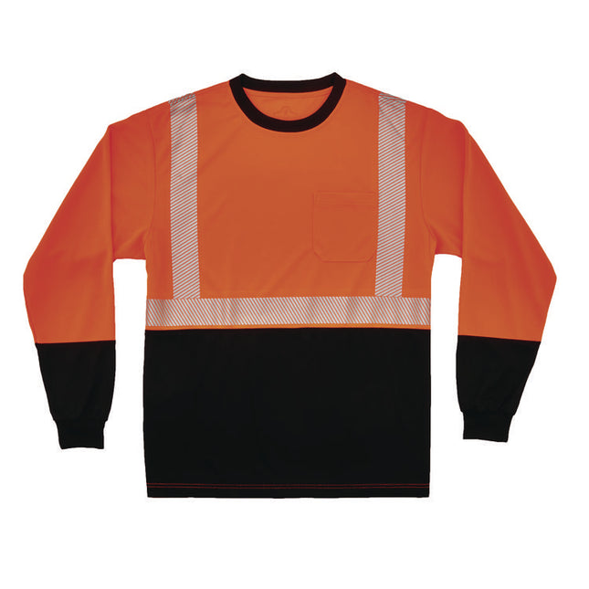 GloWear 8281BK Class 2 Long Sleeve Shirt with Black Bottom, 6X-Large Long, Orange