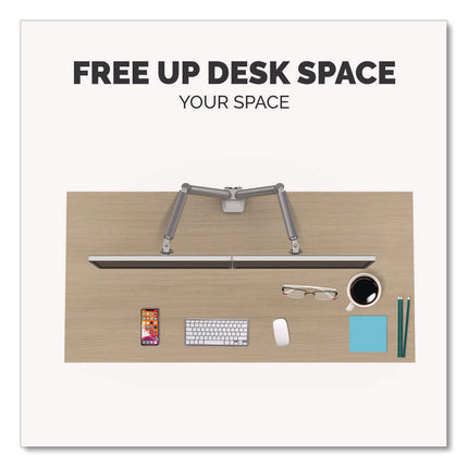 Platinum Series Dual Monitor Arm, For 27" Monitors, 360 Deg Rotation, 45 Deg Tilt, 180 Deg Pan, Silver, Supports 20 Lb