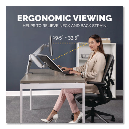 Platinum Series Dual Monitor Arm, For 27" Monitors, 360 Deg Rotation, 45 Deg Tilt, 180 Deg Pan, Silver, Supports 20 Lb