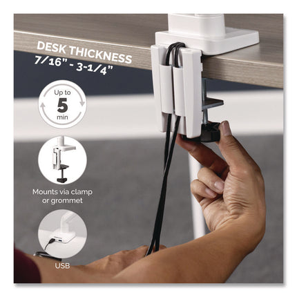 Platinum Series Dual Monitor Arm, For 27" Monitors, 360 Deg Rotation, 45 Deg Tilt, 180 Deg Pan, White, Supports 20 Lb