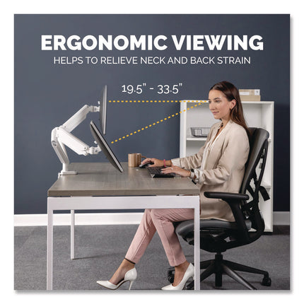 Platinum Series Dual Monitor Arm, For 27" Monitors, 360 Deg Rotation, 45 Deg Tilt, 180 Deg Pan, White, Supports 20 Lb