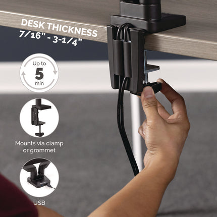 Platinum Series Single Monitor Arm, For 30" Monitors, 360 Deg Rotation, 180 Deg Tilt, 360 Deg Pan, Black, Supports 20 Lb