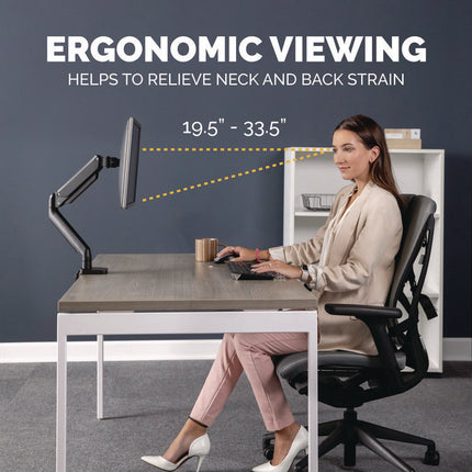 Platinum Series Single Monitor Arm, For 30" Monitors, 360 Deg Rotation, 180 Deg Tilt, 360 Deg Pan, Black, Supports 20 Lb