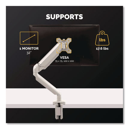 Platinum Series Single Monitor Arm, For 27" Monitors, 360 Deg Rotation, 45 Deg Tilt, 180 Deg Pan, Silver, Supports 20 Lb