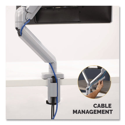 Platinum Series Single Monitor Arm, For 27" Monitors, 360 Deg Rotation, 45 Deg Tilt, 180 Deg Pan, Silver, Supports 20 Lb