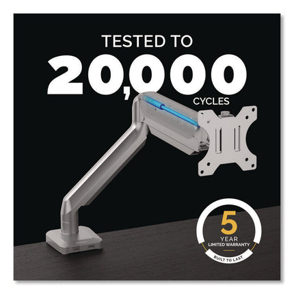 Platinum Series Single Monitor Arm, For 27" Monitors, 360 Deg Rotation, 45 Deg Tilt, 180 Deg Pan, Silver, Supports 20 Lb