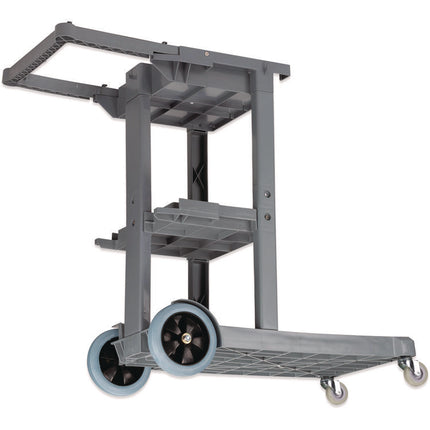 Janitor's Cart, Plastic, 4 Shelves, 1 Bin, 19" x 45" x 39", Gray
