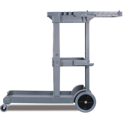 Janitor's Cart, Plastic, 4 Shelves, 1 Bin, 19" x 45" x 39", Gray