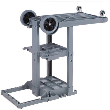 Janitor's Cart, Plastic, 4 Shelves, 1 Bin, 19" x 45" x 39", Gray
