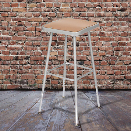 6300 Series Height Adjust Heavy Duty Square Seat Steel Stool, Backless, 500lb, 23.75" to 31.75" Height, Brown Seat, Gray Base