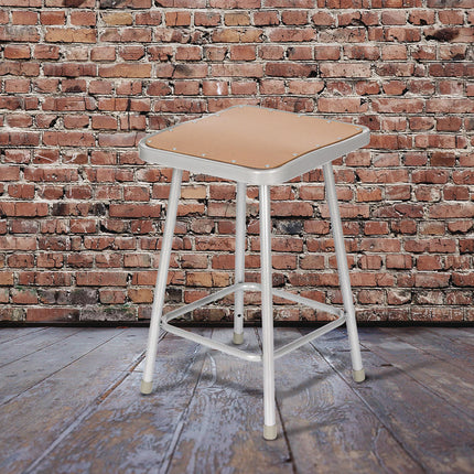 6300 Series Heavy Duty Square Seat Steel Stool, Backless, Supports Up to 500 lb, 23.25" Seat Height, Brown Seat, Gray Base