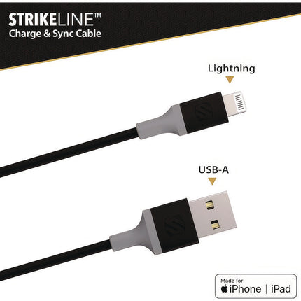 strikeLINE USB-A to Apple Lightning Charge and Sync Cable, 4 ft, Black