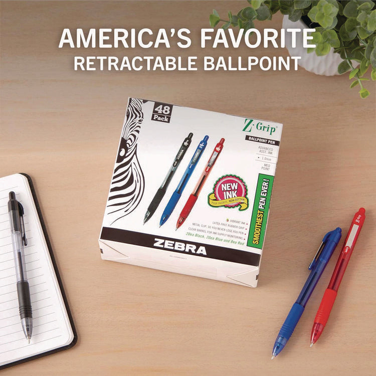 Z-Grip Ballpoint Pen, Retractable, Medium 1 Mm, Assorted Ink And Barrel Colors, 48/pack