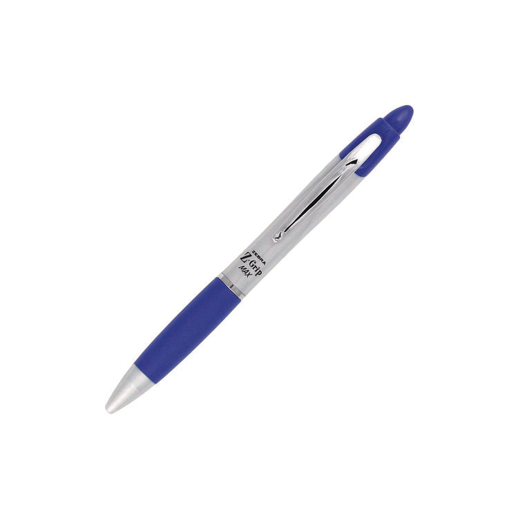 Z-Grip MAX Ballpoint Pen, Retractable, Medium 1 mm, Blue Ink, Silver/Blue Barrel, 12/Pack