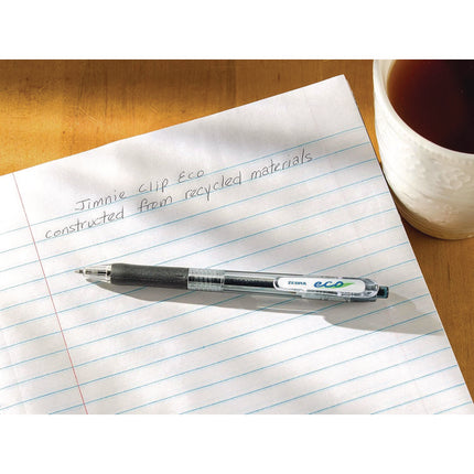 ECO Jimnie Clip Ballpoint Pen, Retractable, Medium 1 mm, Black Ink, Clear/Black Barrel, 12/Pack