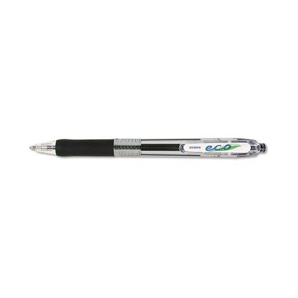 ECO Jimnie Clip Ballpoint Pen, Retractable, Medium 1 mm, Black Ink, Clear/Black Barrel, 12/Pack