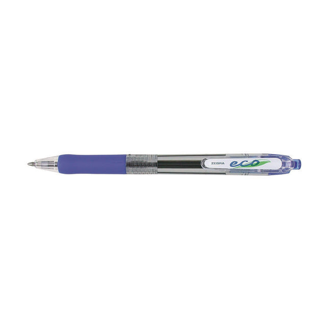 ECO Jimnie Clip Ballpoint Pen, Retractable, Medium 1 mm, Blue Ink, Clear/Blue Barrel, 12/Pack