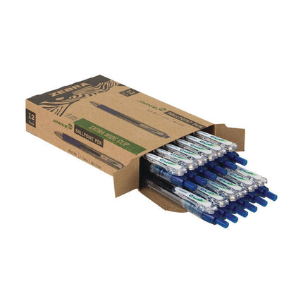 ECO Jimnie Clip Ballpoint Pen, Retractable, Medium 1 mm, Blue Ink, Clear/Blue Barrel, 12/Pack