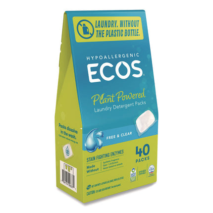 Laundry Detergent Packs, Free and Clear, 40 Pods/Pack, 6 Packs/Carton