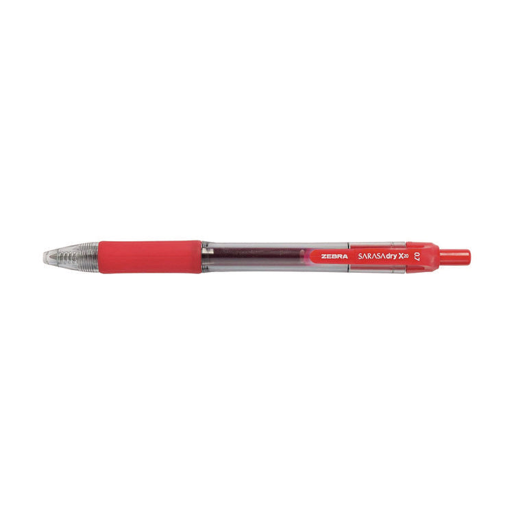 Sarasa Dry Gel X20 Gel Pen, Retractable, Medium 0.7 mm, Red Ink, Clear/Red Barrel, 12/Pack