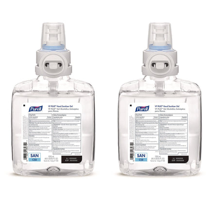 VF PLUS Hand Sanitizer Gel, 1,200 mL Refill Bottle, Fragrance-Free, For CS8 Dispensers, 2/Carton