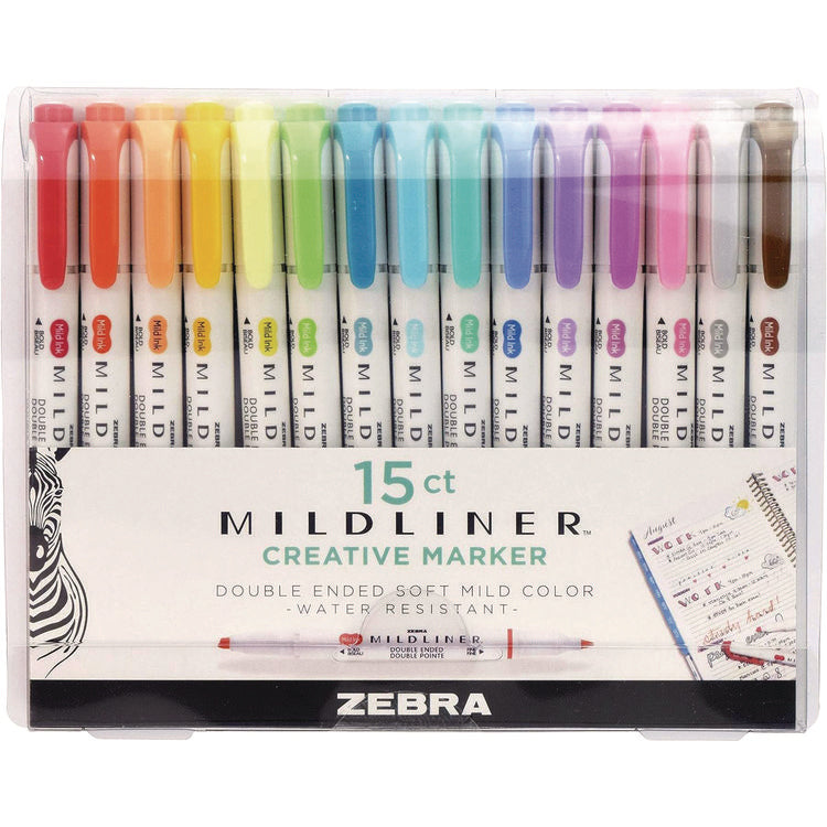 Mildliner Double Ended Highlighter, Assorted Ink Colors, Bold-Chisel/Fine-Bullet Tips, Assorted Barrel Colors, 15/Pack