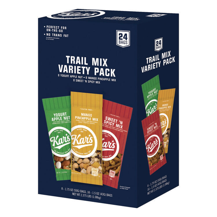 Trail Mix Variety Pack, Mango Pineapple/Sweet 'N Spicy/Yogurt Apple Nut, 24 Packets/Box