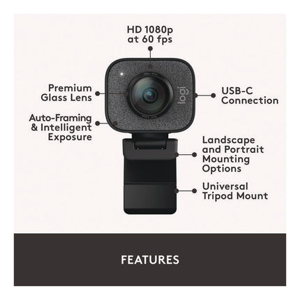 StreamCam Plus Webcam, 1920 pixels x 1080 pixels, 2.1 Mpixels, Black