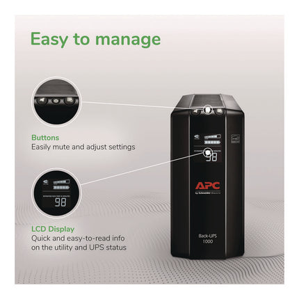 Back-UPS Pro Compact Tower LCD Battery Backup and Surge Protector with USB, 1,000 VA, 8 Outlets, 1,103 J