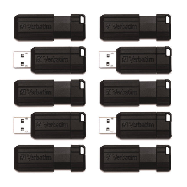 Pinstripe Usb 2.0 Flash Drive, 32 Gb, Black, 10/pack